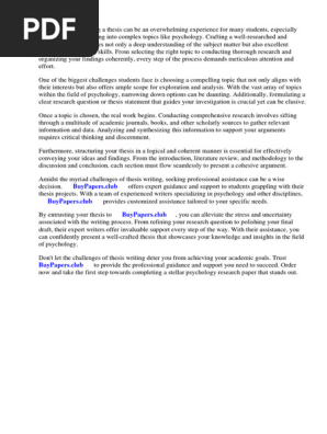 Best Topic Psychology Research Paper