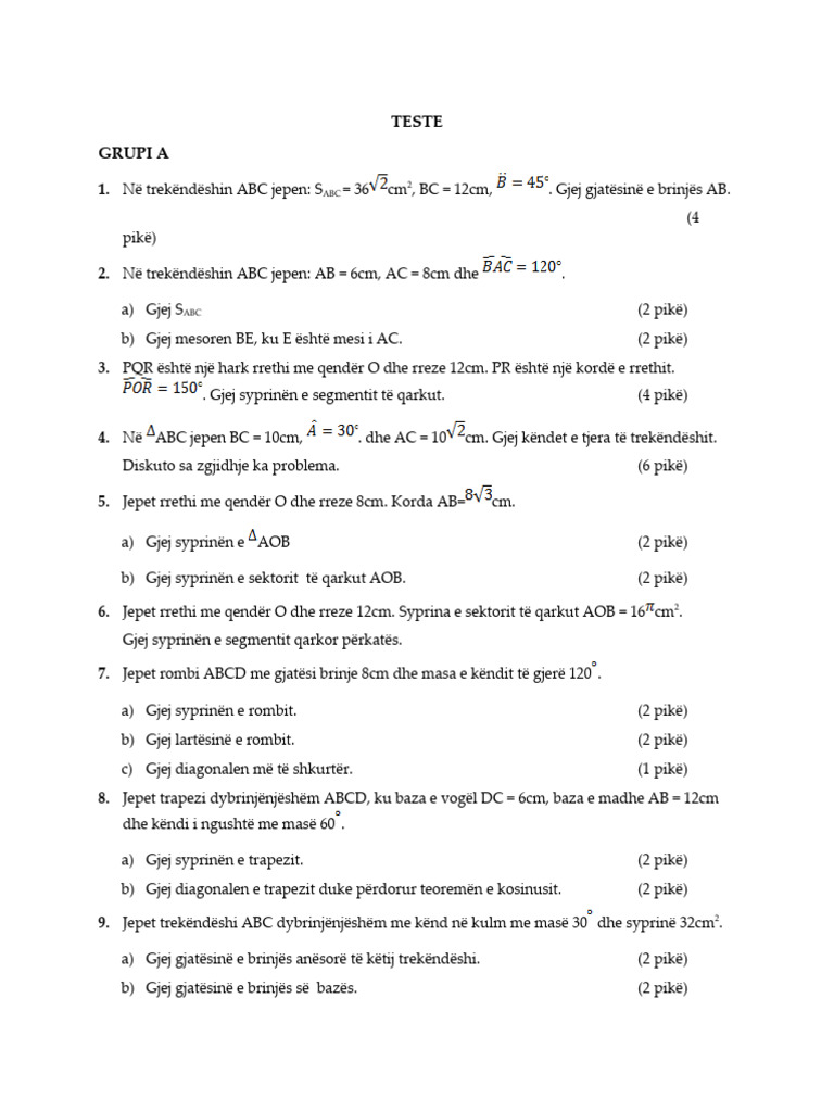 Teste Tremujori I Dyte Matematika 11 Pdf
