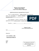 Certification of Assumption To Duty Silvestre Lazaro