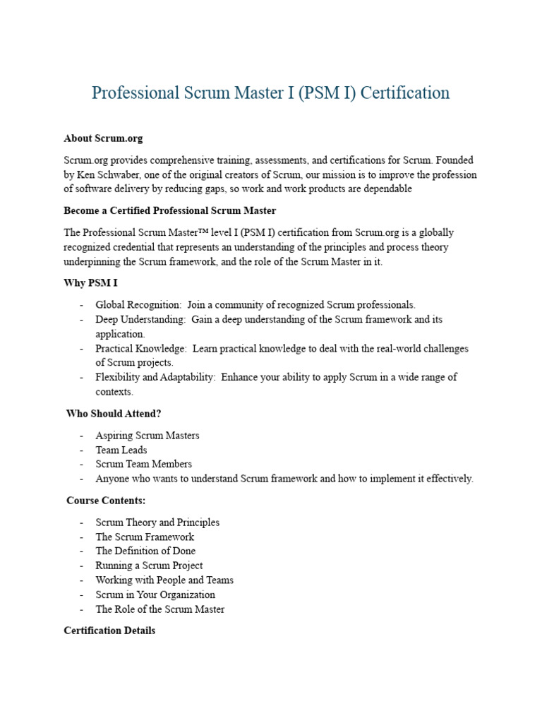 Professional Scrum Master I | PDF | Scrum (Software Development) | Learning