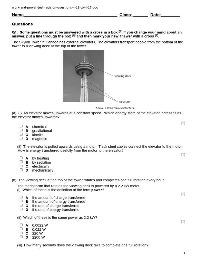 Work and Power Exam Practice Qs and As (Later GCSE Papers) 411To417