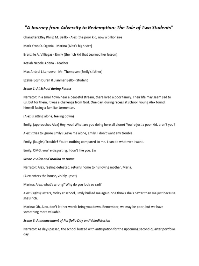 A Journey From Adversity To Redemption The Tale of Two Students Script ...