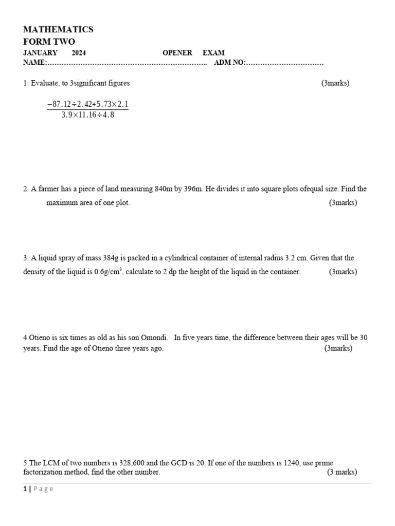 Mathematics f2 Opener Exam | PDF | Profit (Economics) | Economies