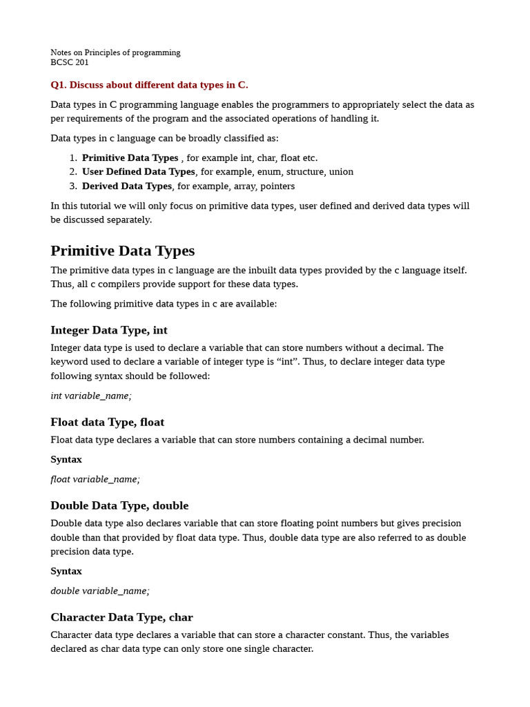 C Notes | PDF