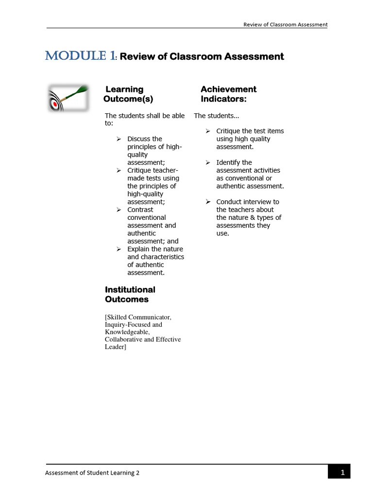 Module 1 Review of Classroom Assessment | PDF | Educational Assessment ...