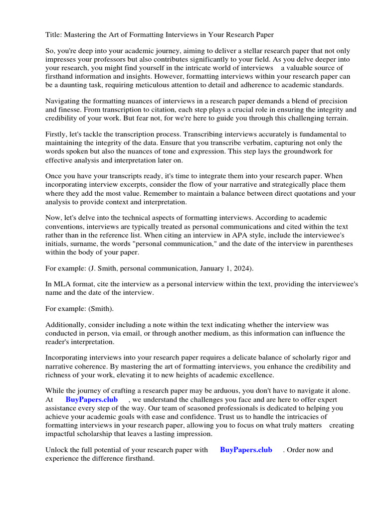 How To Format An Interview in A Research Paper | PDF | Essays ...