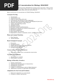 WAEC Areas of Concentration For Biology 2024