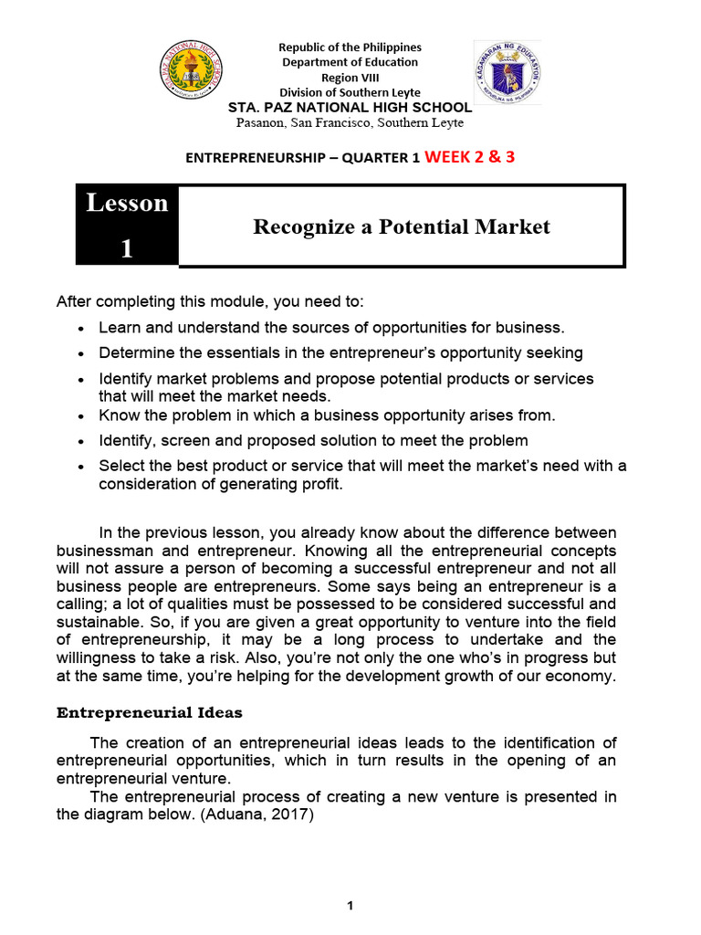 Entrep Q1 W2-3 | PDF