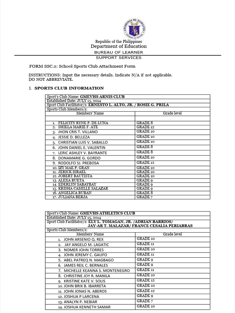 GMEVHS Sports Clubs Overview | PDF | Sports | Entertainment