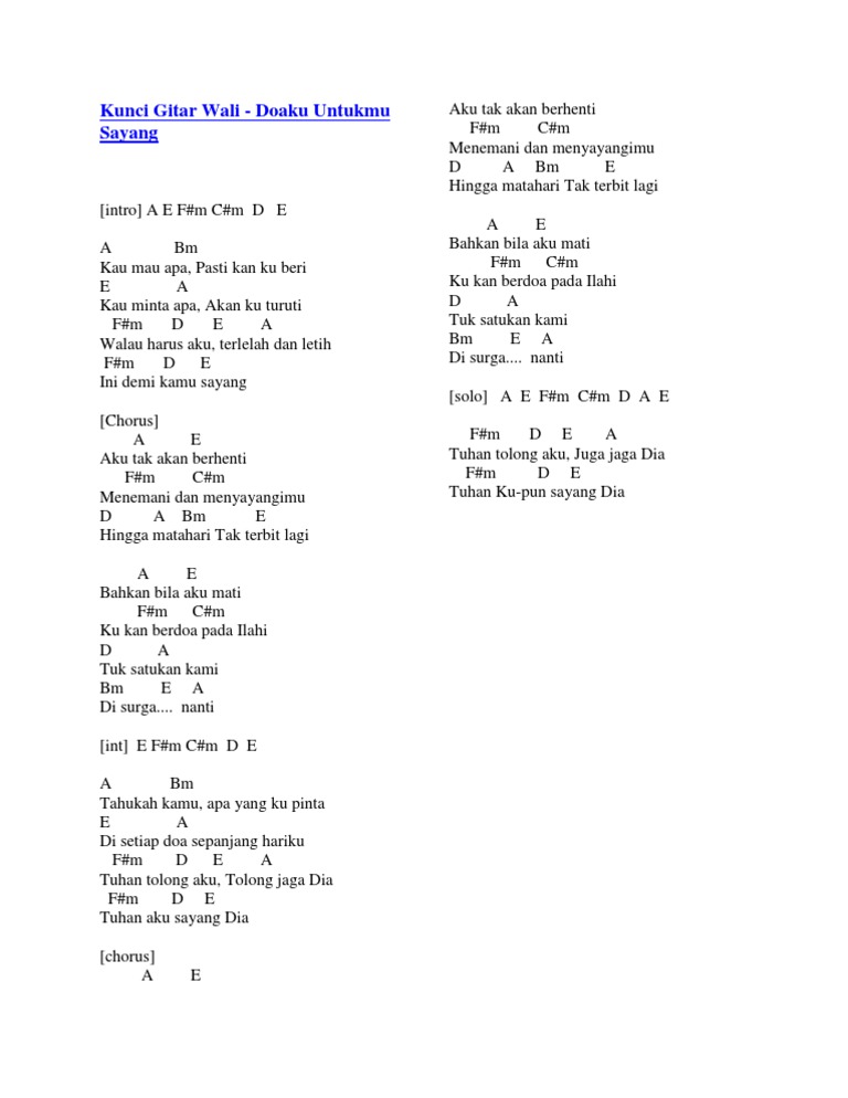 Lirik Lagu Dan Kunci Gitar Tuhan Tolong Aku Tolong Jaga Dia