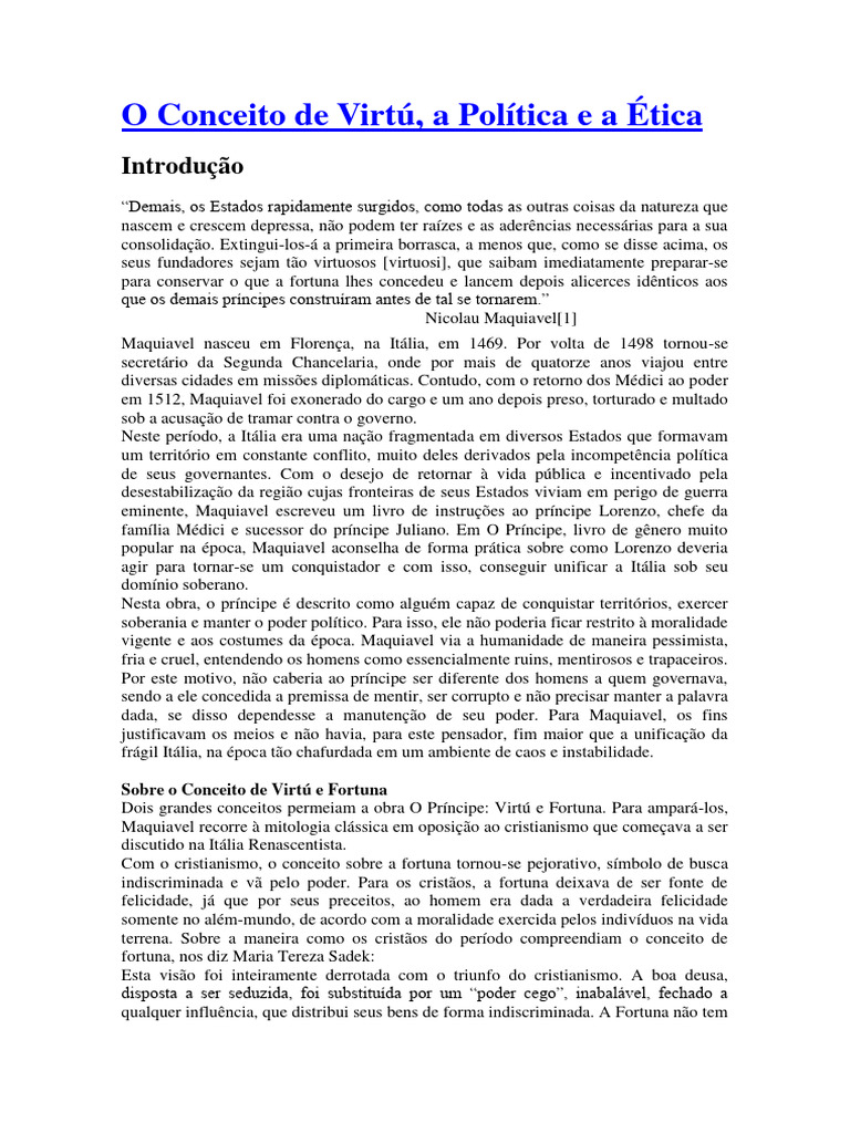 Virtú e Fortuna em Maquiavel | PDF | O Príncipe | Nicolau Maquiavel