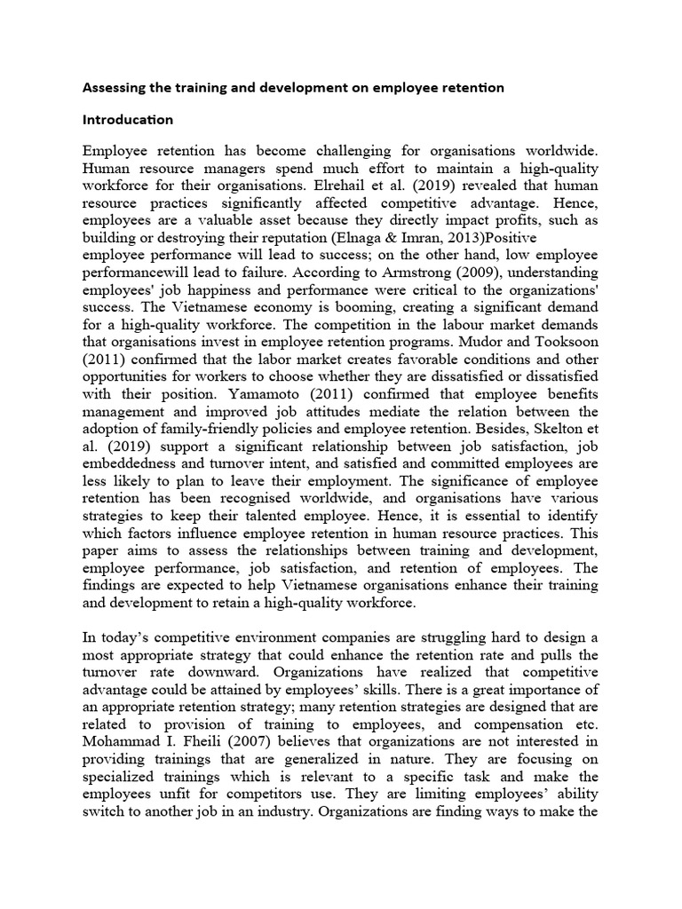 Assessing The Training And Development On Employee Retention Pdf