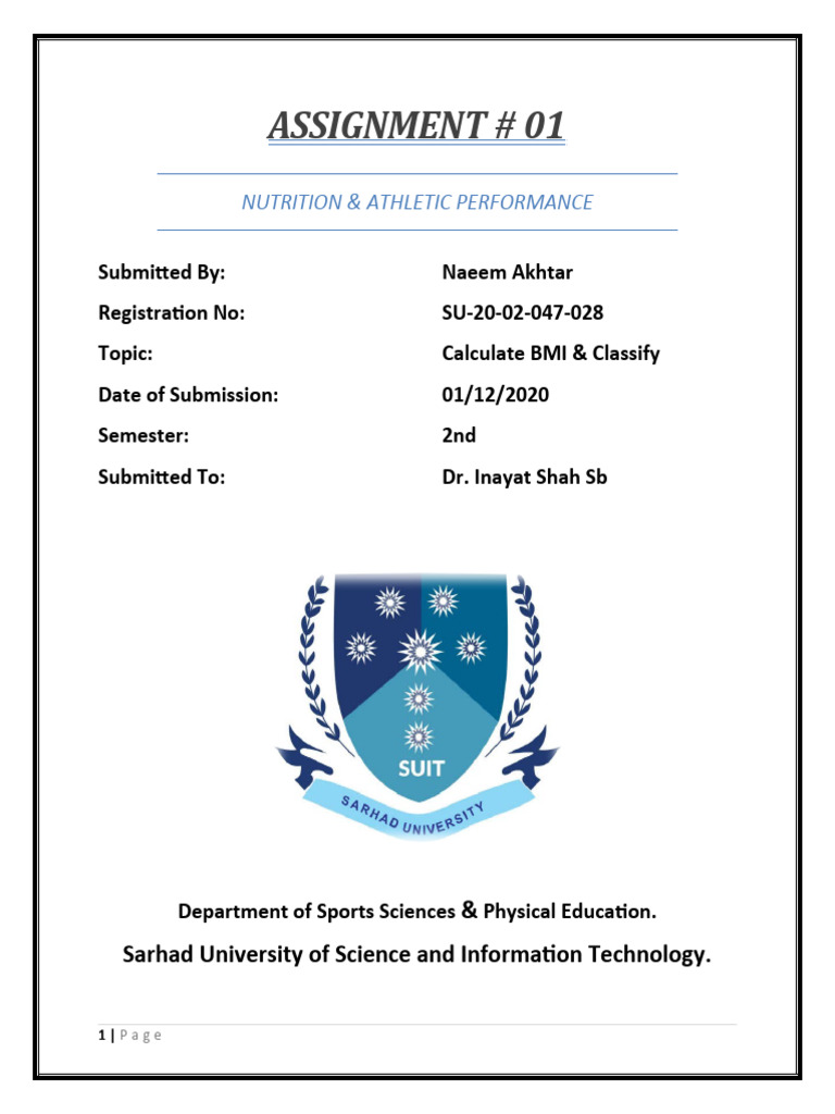 Assignment # 01 - BMI Calculate - MS SS&PE 2nd Smester - Naeem Akhtar ...