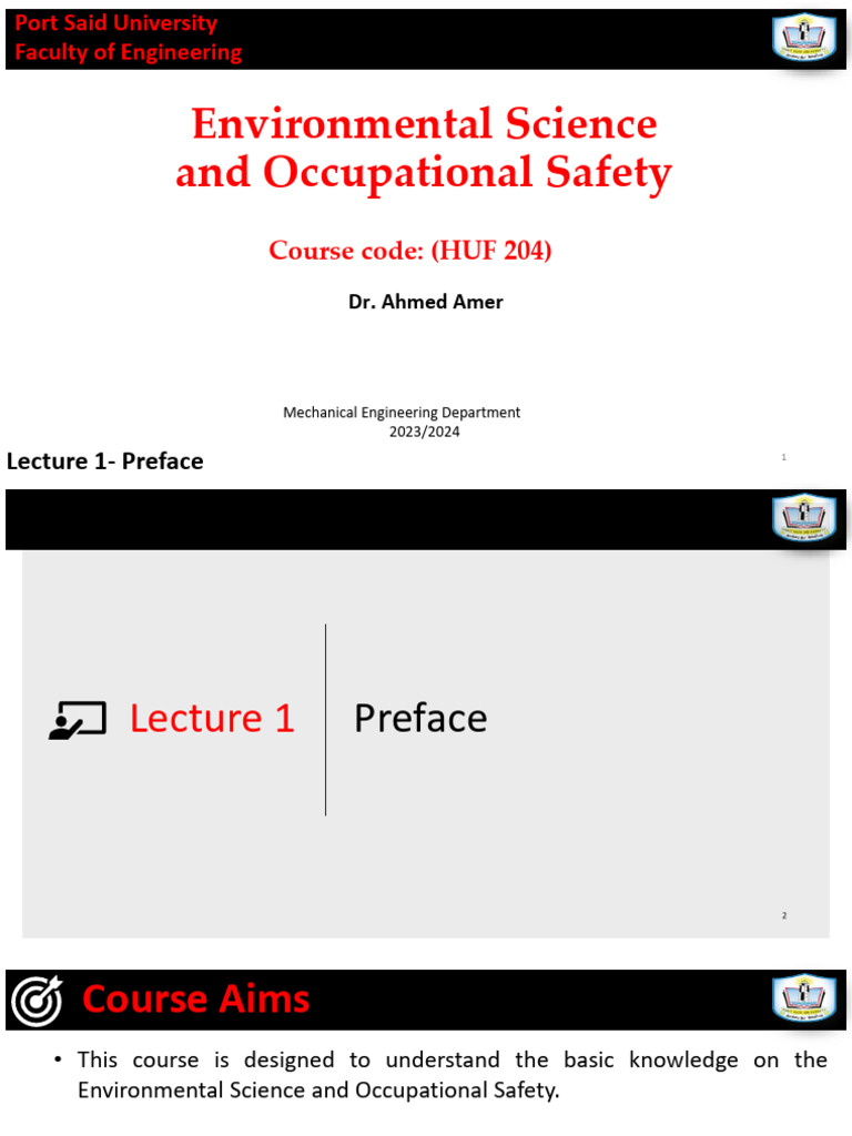 Lect1,2-EnvironmentalScience - and Occupational Safety2024 | PDF ...