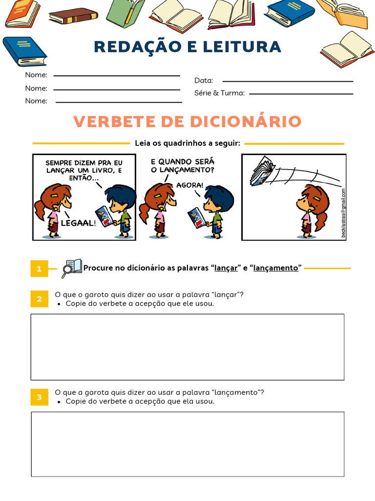 Atividade Sobre Verbete de Dicionário | Download grátis PDF ...