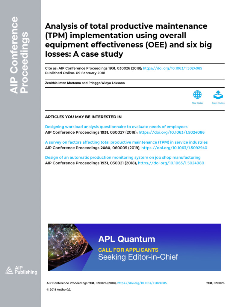 TPM Implementation and OEE Analysis | PDF | Computers | Technology ...