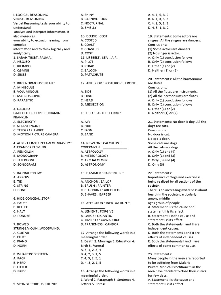 Logical Reasoning Practice Questions | PDF | Soil | Learning