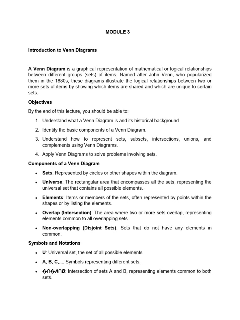 MODULE 3 Venn Diagram | PDF | Set (Mathematics) | Mathematics