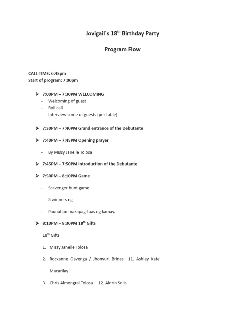 Jovigail 18th Birthday Program Flow | PDF