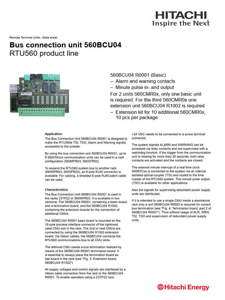 RTU560 Bus Connection Unit Overview | PDF | Relay | Power Supply