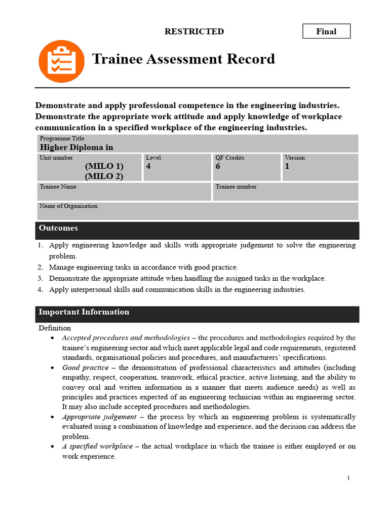Trainee Engineering Competence Assessment | PDF | Engineering ...