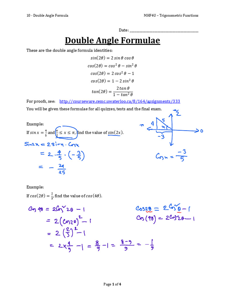 10 - Double Angle Formula Sol | PDF | Trigonometric Functions ...