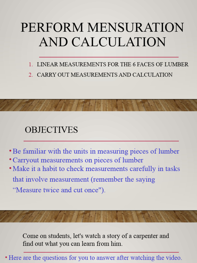 Mensuration Techniques for Lumber Measurement | PDF | Foot (Unit ...