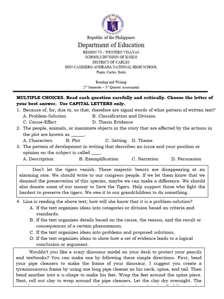 Grade 11 Reading and Writing Exam Review | PDF | Language Arts & Discipline