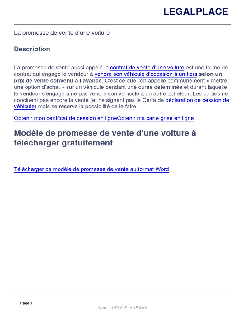 Promesse Vente Vehicule Occasion Pdf