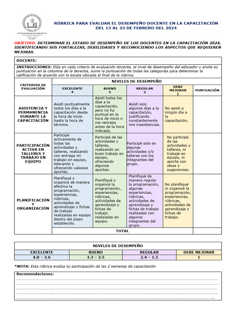Rúbrica para Evaluar Docentes | Descargar gratis PDF | Aprendizaje ...