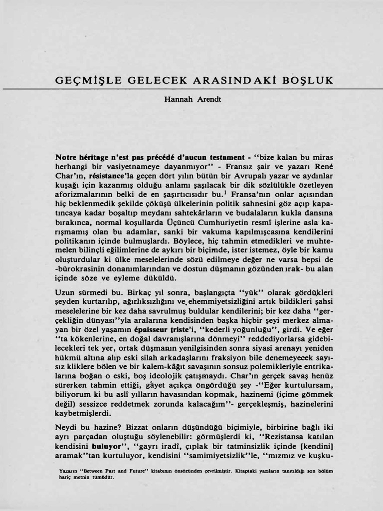 Geçmişle Gelecek Arasındaki Boşluk - Hannah Arendt | PDF