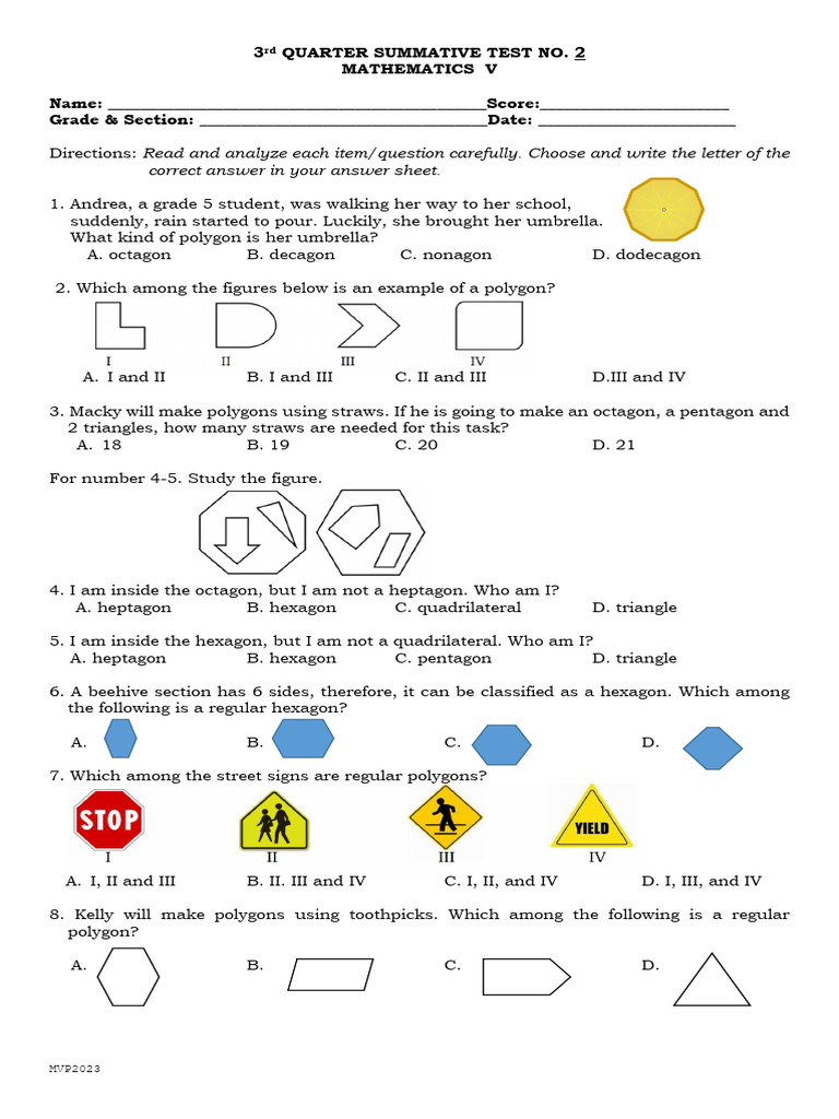 Grade 5 Math Summative Test Q3 | PDF | Circle | Radius