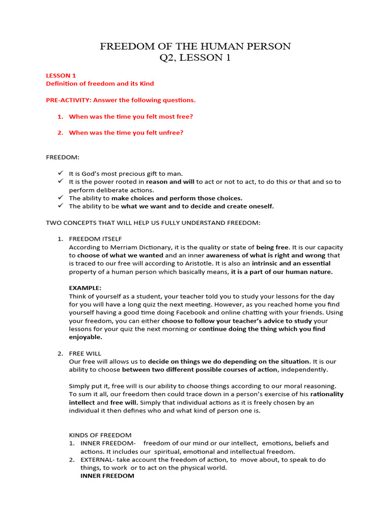 Understanding Human Freedom Concepts | PDF | Free Will | Reason