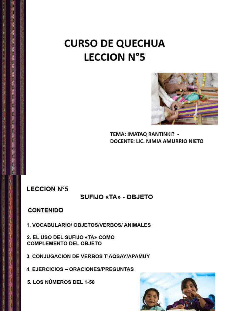 Sufijo "ta" y vocabulario en quechua | PDF | Artes del Lenguaje y ...