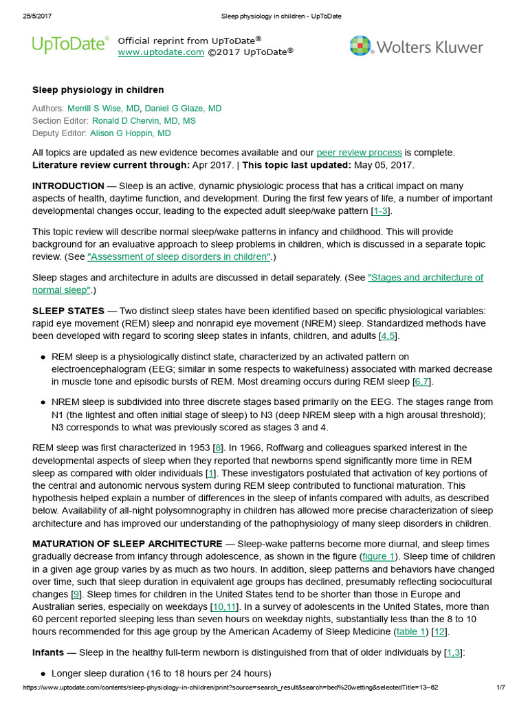 Sleep Physiology in Children - UpToDate | PDF | Sleep | Rapid Eye ...