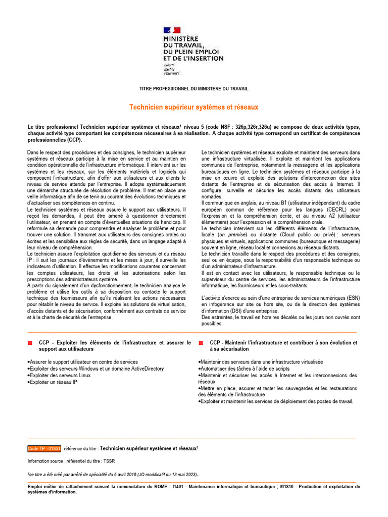Titre Professionnel TSSR 2023 | PDF | Informatique | Informatique
