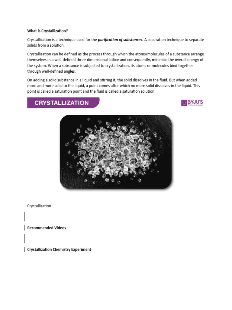 What Is Crystallization Pdf Crystallization Solubility