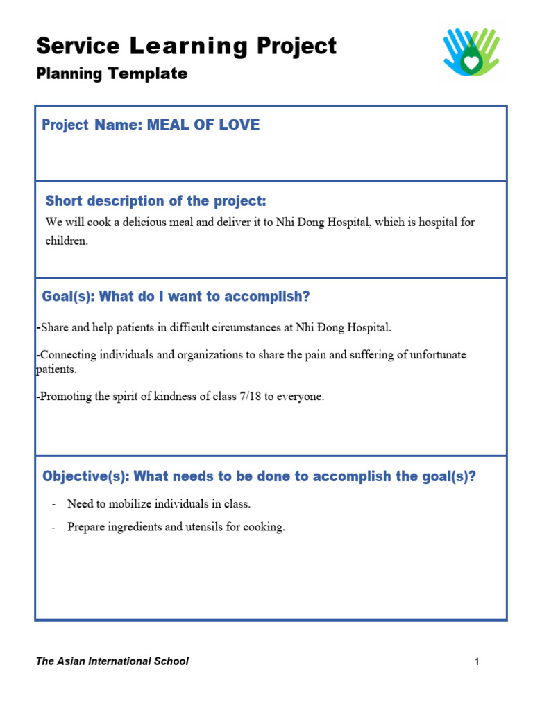 7 18 Service Learning Plan Pdf Personal Development
