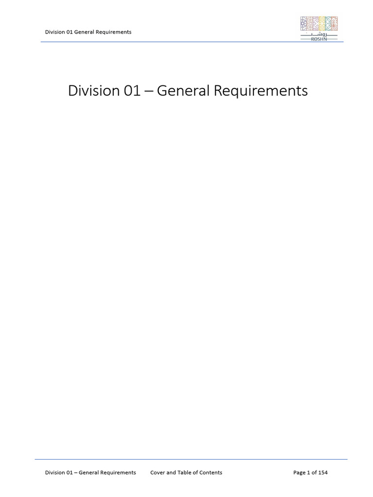 Division 01 General Requirements Specifications