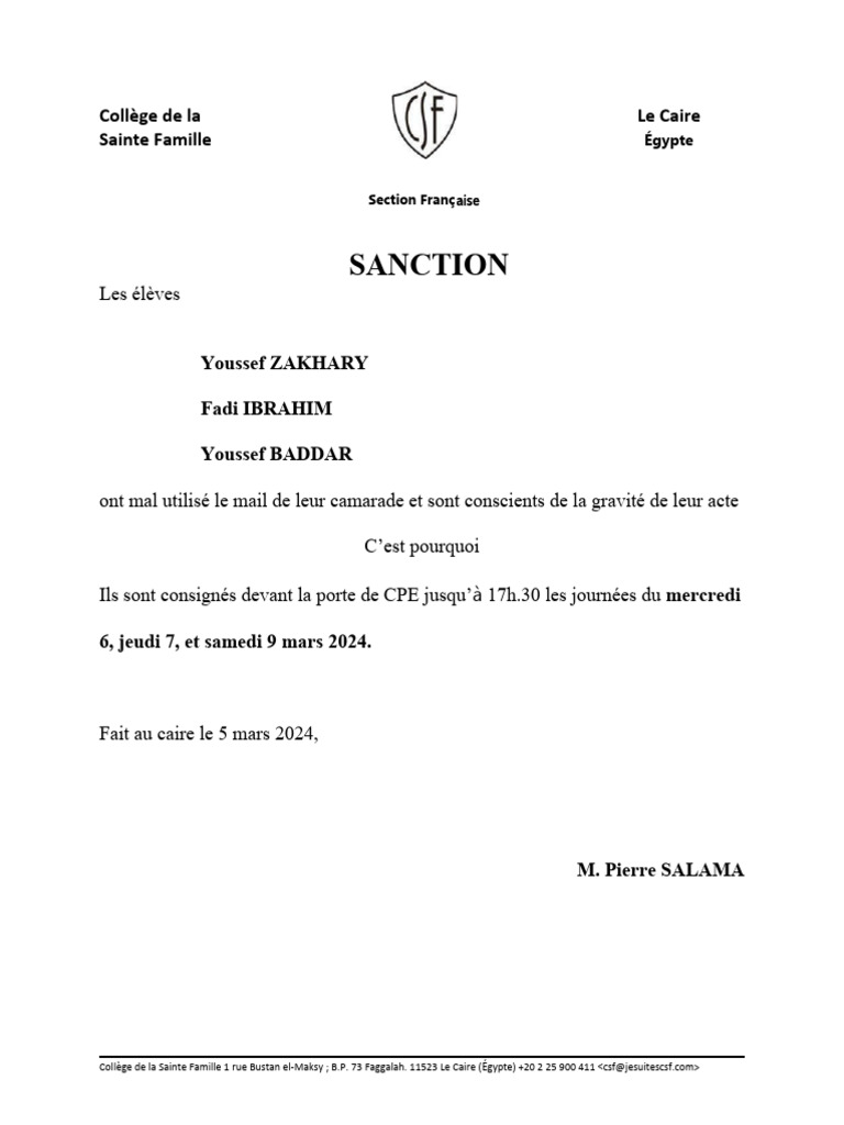 College de La Sainte Famille PDF