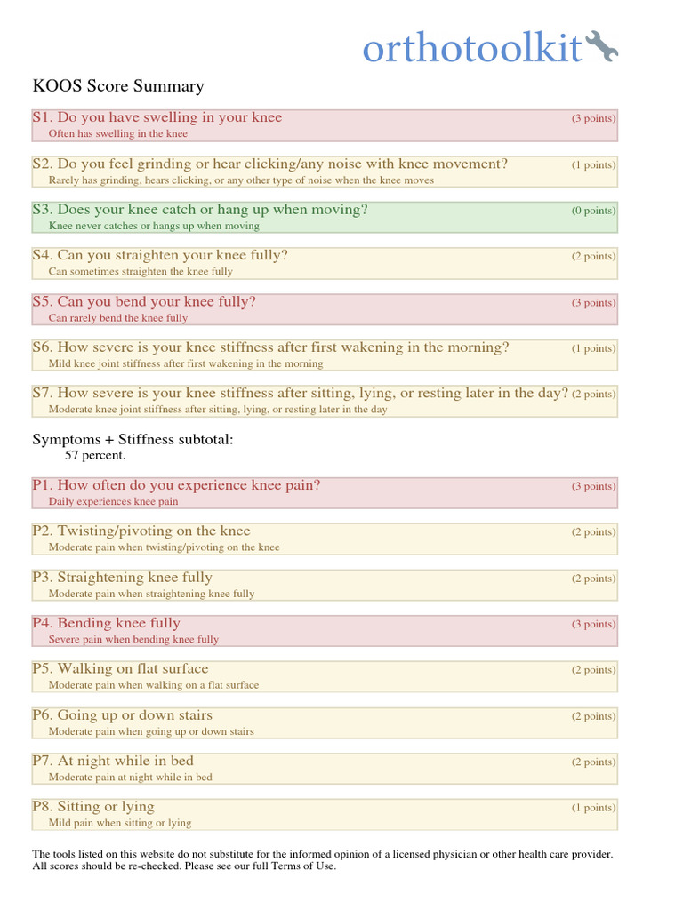 OrthoToolKit KOOS Score Report | PDF