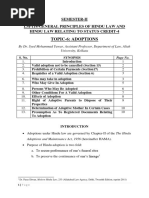 Topic-6: Adoptions: Semester-Ii Lm-114-General Principles of Hindu Law and Hindu Law Relating To Status Credit-4