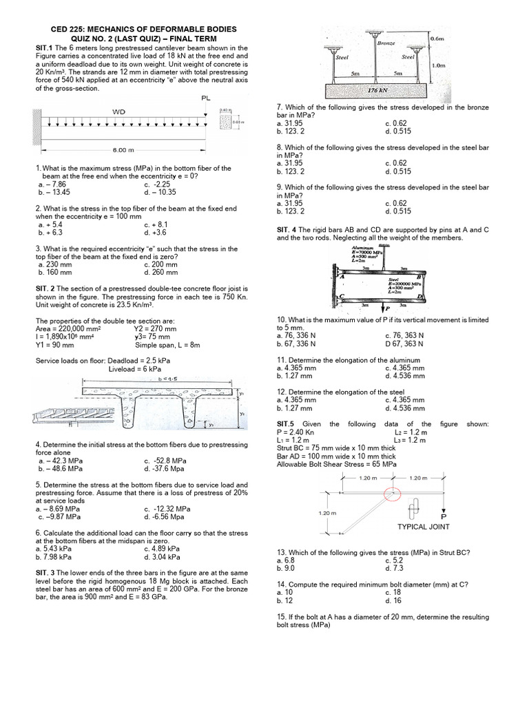 Mechanics of Deformable Bodies Quiz 2 | PDF | Bending | Beam (Structure)