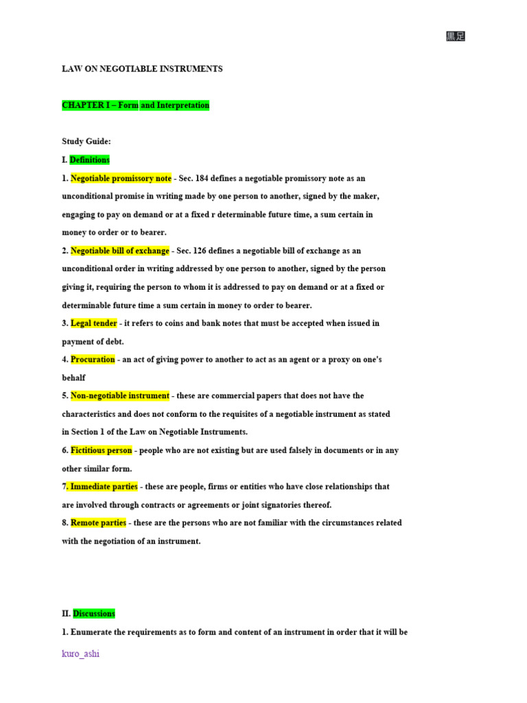 Reviewer Midterm Examination | PDF | Negotiable Instrument | Promissory ...