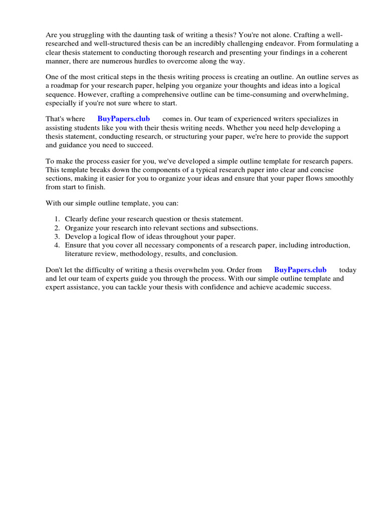 Simple Outline Template For Research Paper Download Free PDF