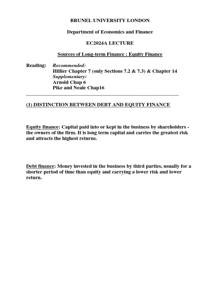 Equity Finance Lecture Slides Pdf Stocks Preferred Stock