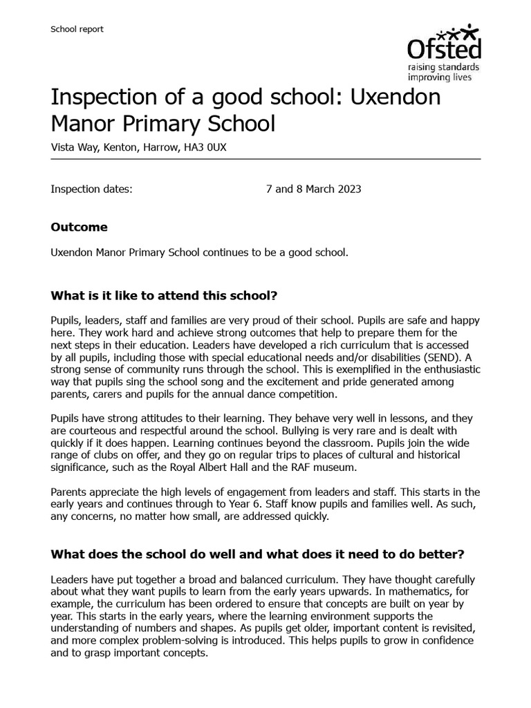 Ofsted report march 2023 uxendon manor primary download free pdf