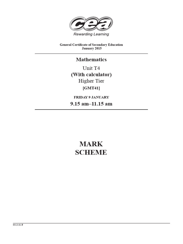 GCSE Mathematics Mark Scheme January 2015 | PDF | Error