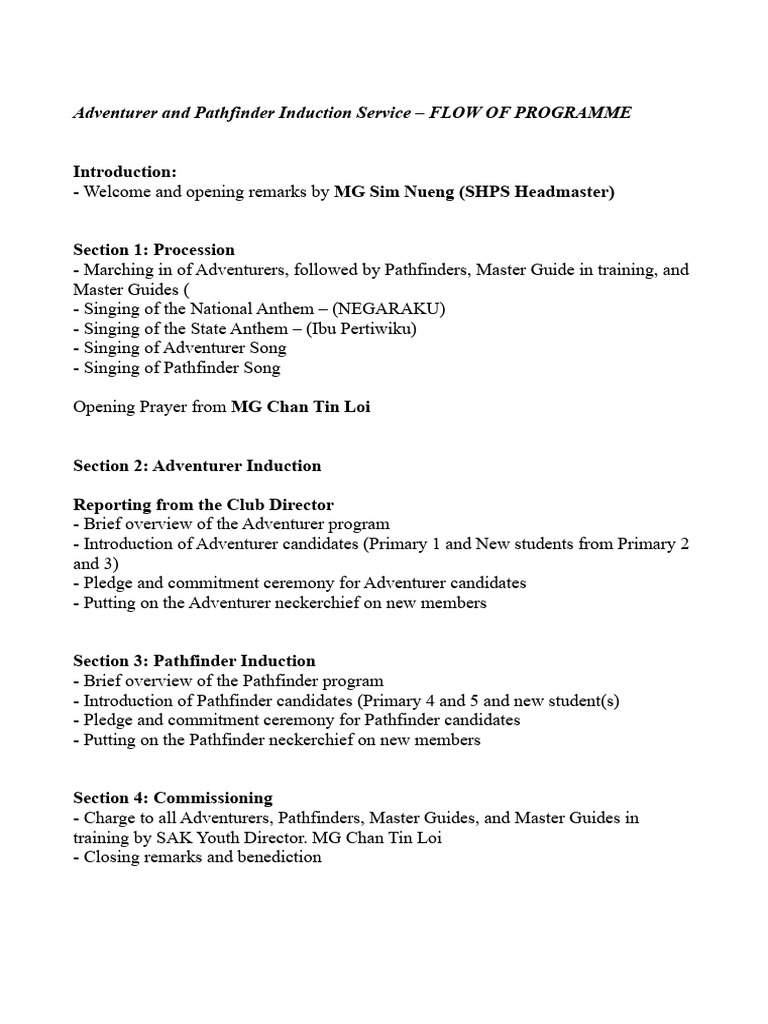 Adventurer and Pathfinder Induction Ceremony | PDF | Jesus