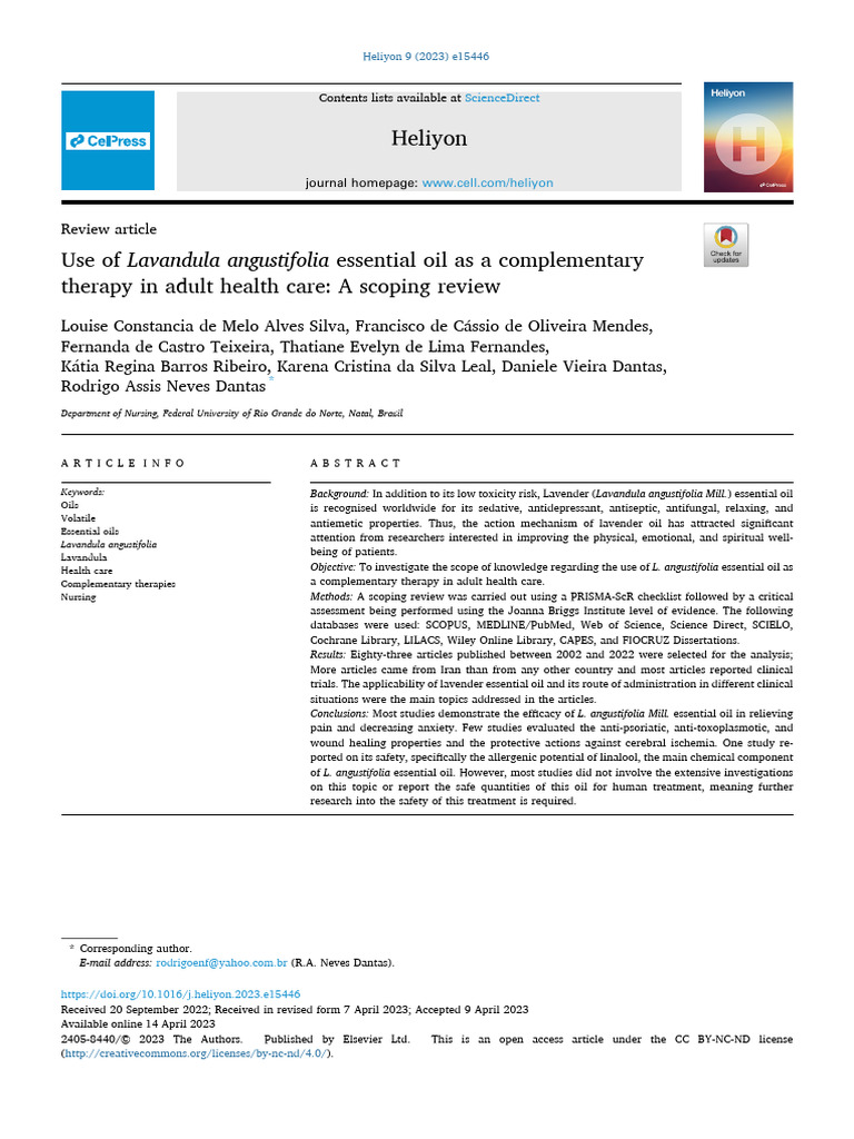 Use of Lavandula Angustifolia Essential Oil As A Complementary | PDF ...